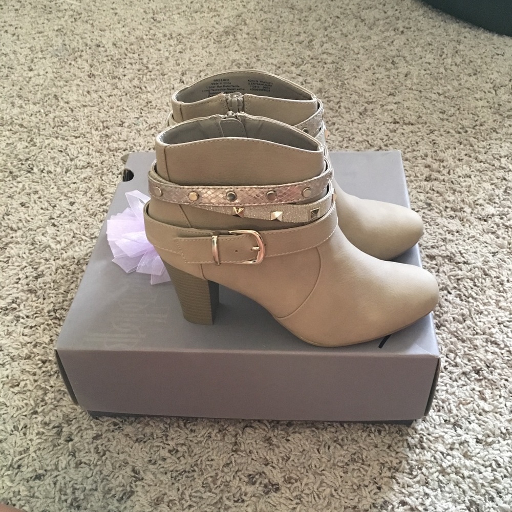 Tan studded ankle booties